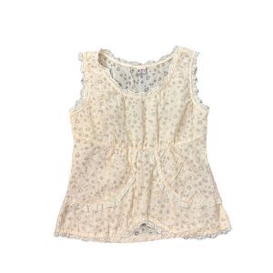 Kith Top Womens Dainty Cream White Lace Trim Polka Dot Sleeveless Ruffled Peplum